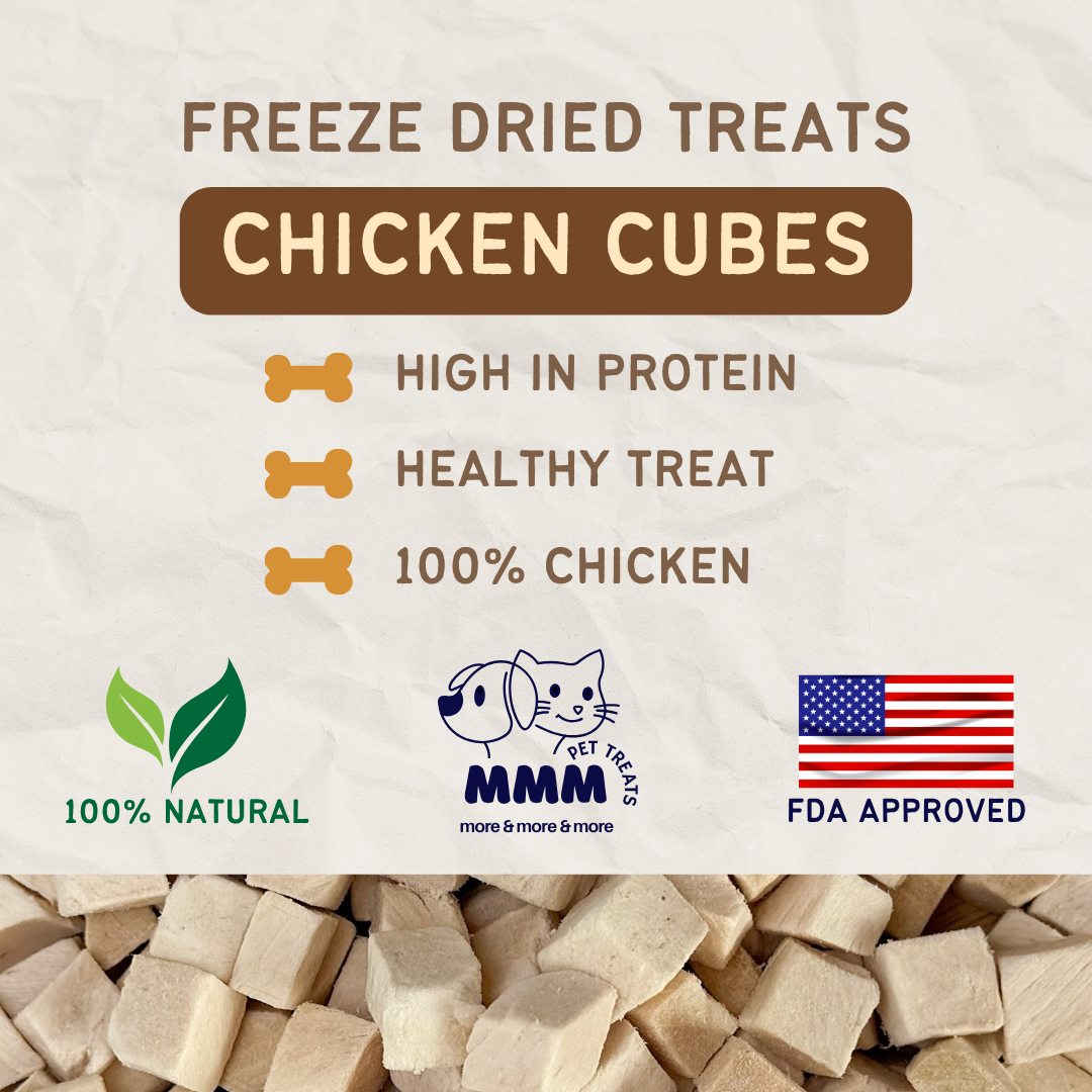 Premium Freeze Dried Chicken Cubes For Cats and Dogs By MMM Pet Treats