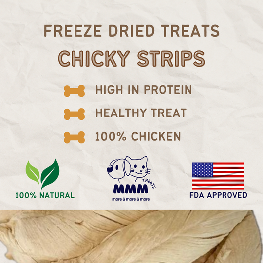Premium Freeze Dried Chicken Strips (Whole Breast) For Cats and Dogs By MMM Pet Treats