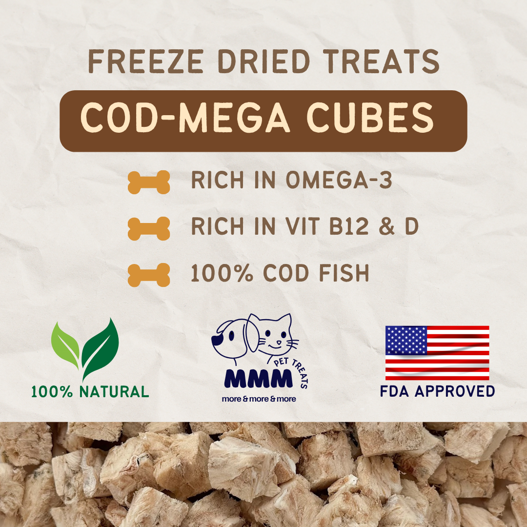 Premium Freeze Dried Cod Cubes For Cats and Dogs By MMM Pet Treats