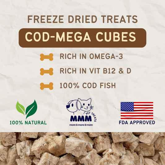 Premium Freeze Dried Cod Cubes For Cats and Dogs By MMM Pet Treats