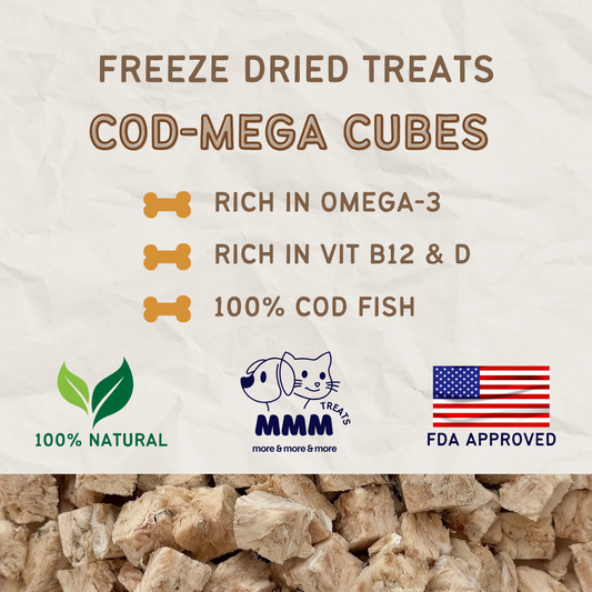 Premium Freeze Dried Cod Cubes For Cats and Dogs By MMM Pet Treats