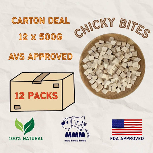 CARTON DEAL [12 PACKS X 500G] Premium Freeze Dried Chicken Cubes For Cats and Dogs Pet Treats Pet Food