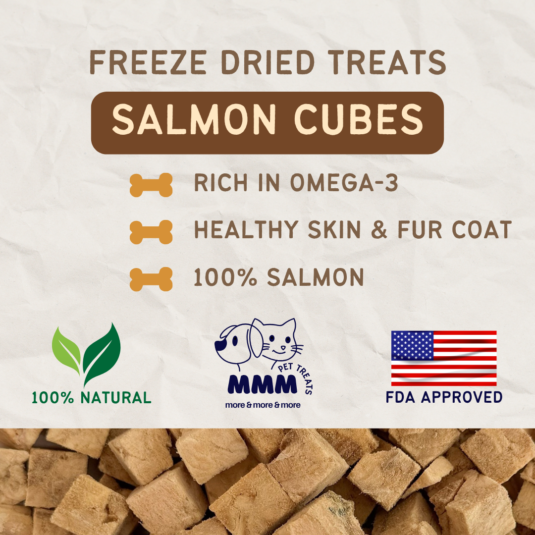 Premium Freeze Dried Salmon Cubes For Cats and Dogs By MMM Pet Treats